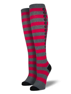 Ladies Button Backseam Knee High Socks