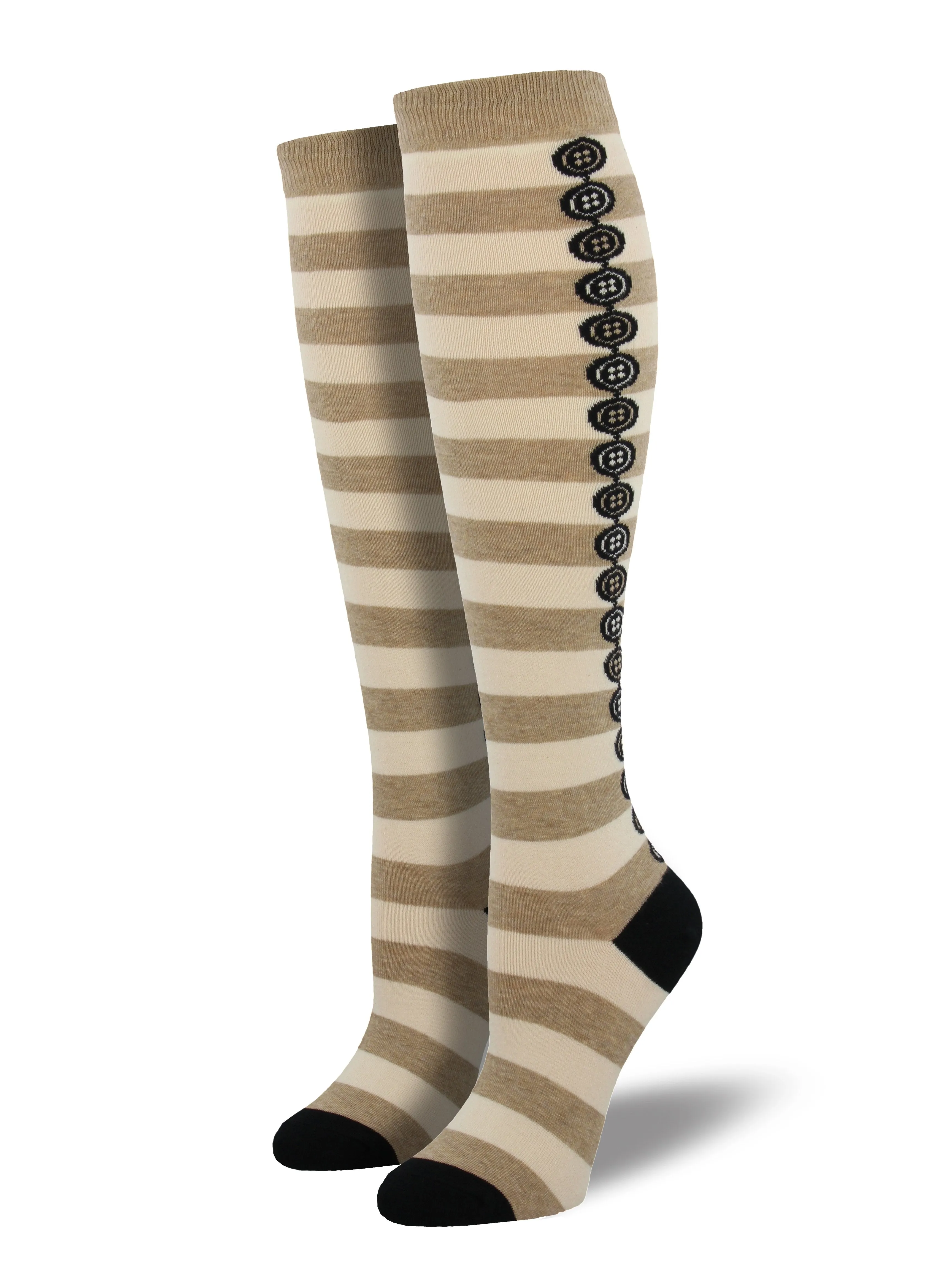 Ladies Button Backseam Knee High Socks