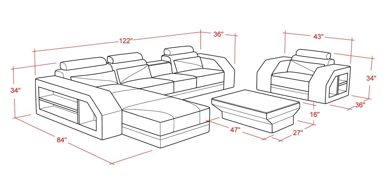 Landy Leather Sectional With Adjustable Headrest