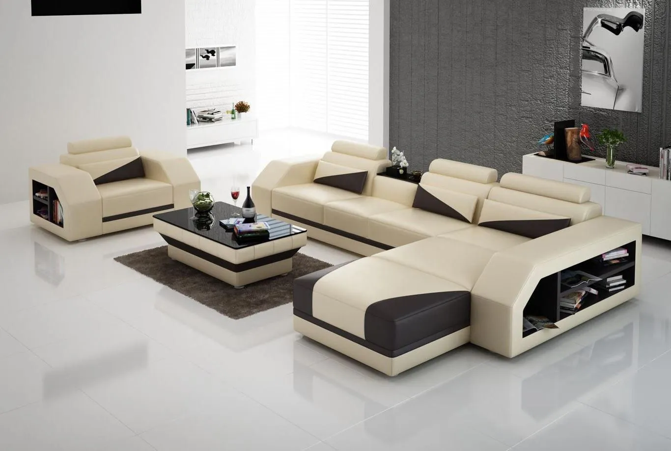 Landy Leather Sectional With Adjustable Headrest