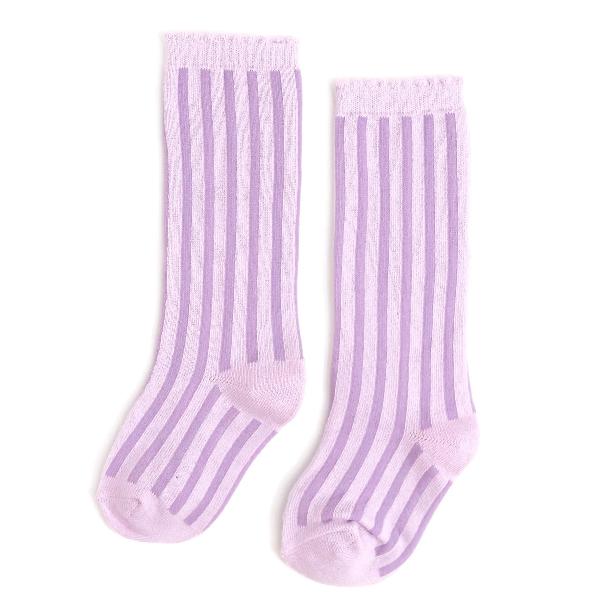 Lilac Striped Scalloped Knee High Socks