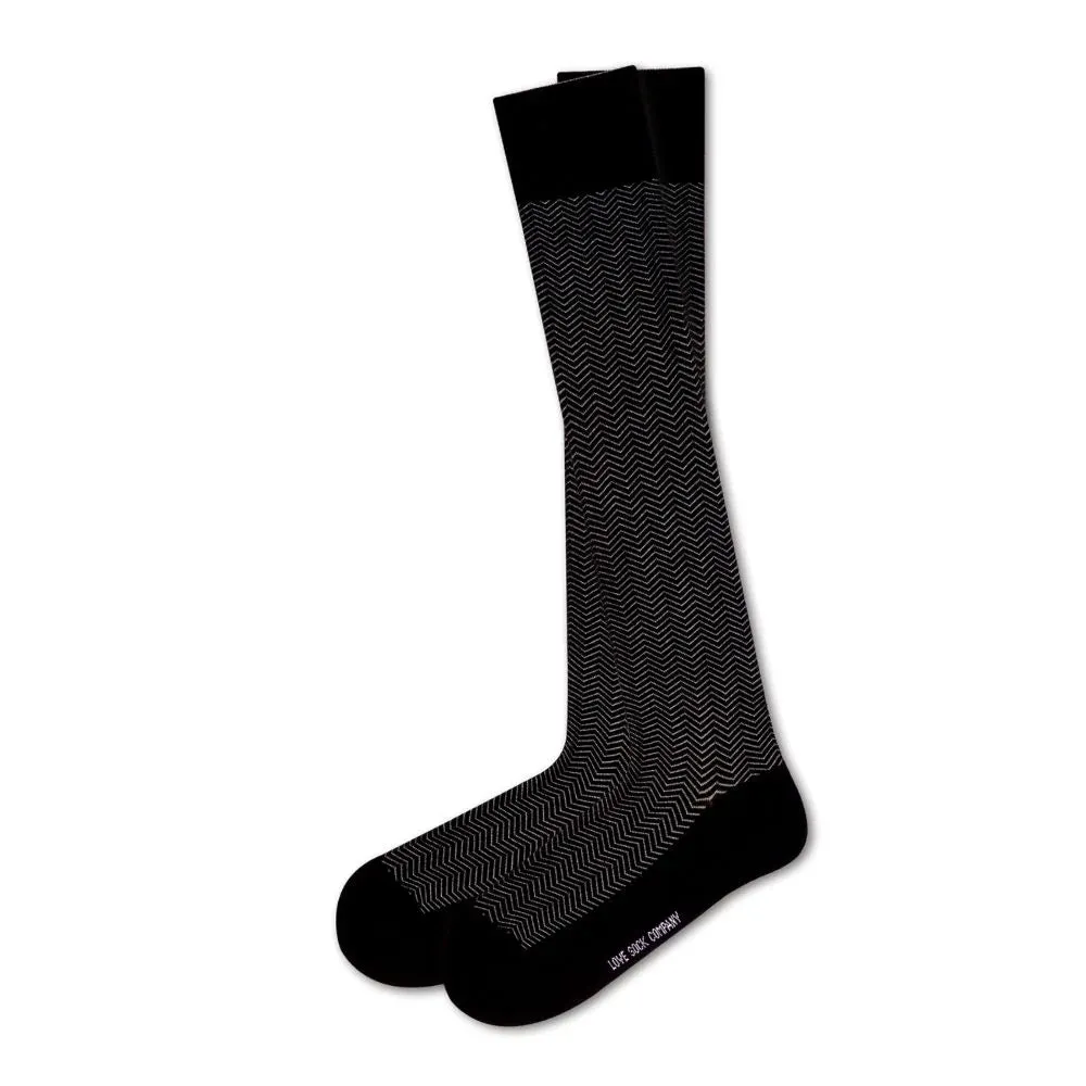 Men's Black Over The Calf Dress Socks Love Sock Company Knee High Chevron (M)