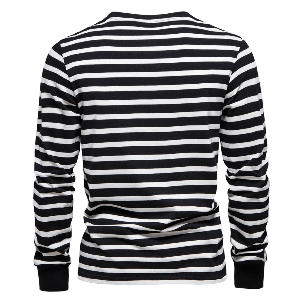 Men's Long Sleeve Slim Fit Casual Striped Sweatshirt | TS293