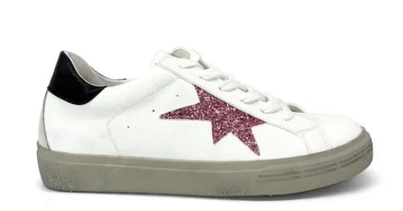 Nuala Fuchsia Glitter Star White Trainers