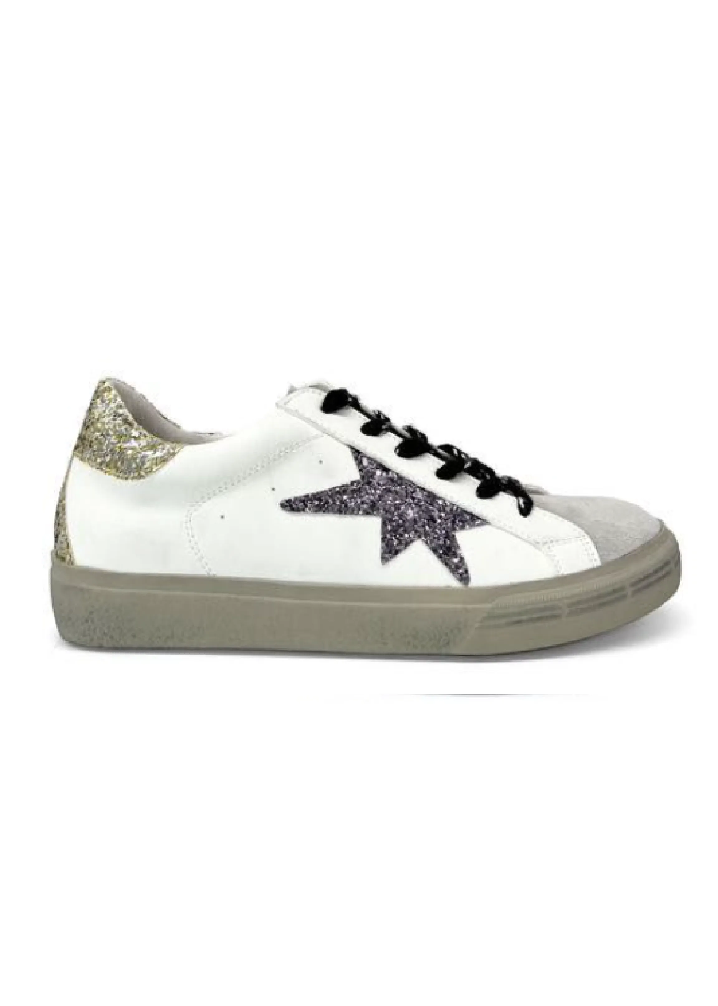 Nuala Gun Glitter Star White Trainers