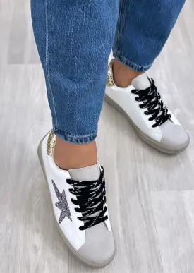 Nuala Gun Glitter Star White Trainers