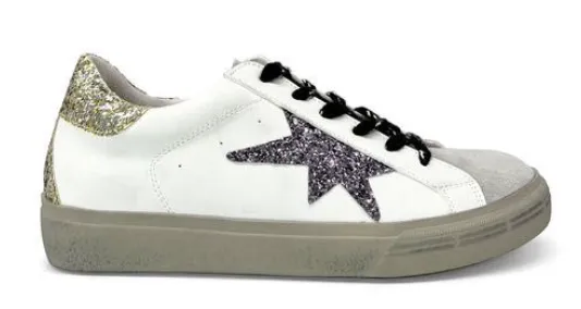 Nuala Gun Glitter Star White Trainers