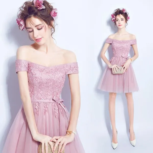 Off The Shoulder Homecoming dress Pink Lace Cheap Homecoming Dress ER011