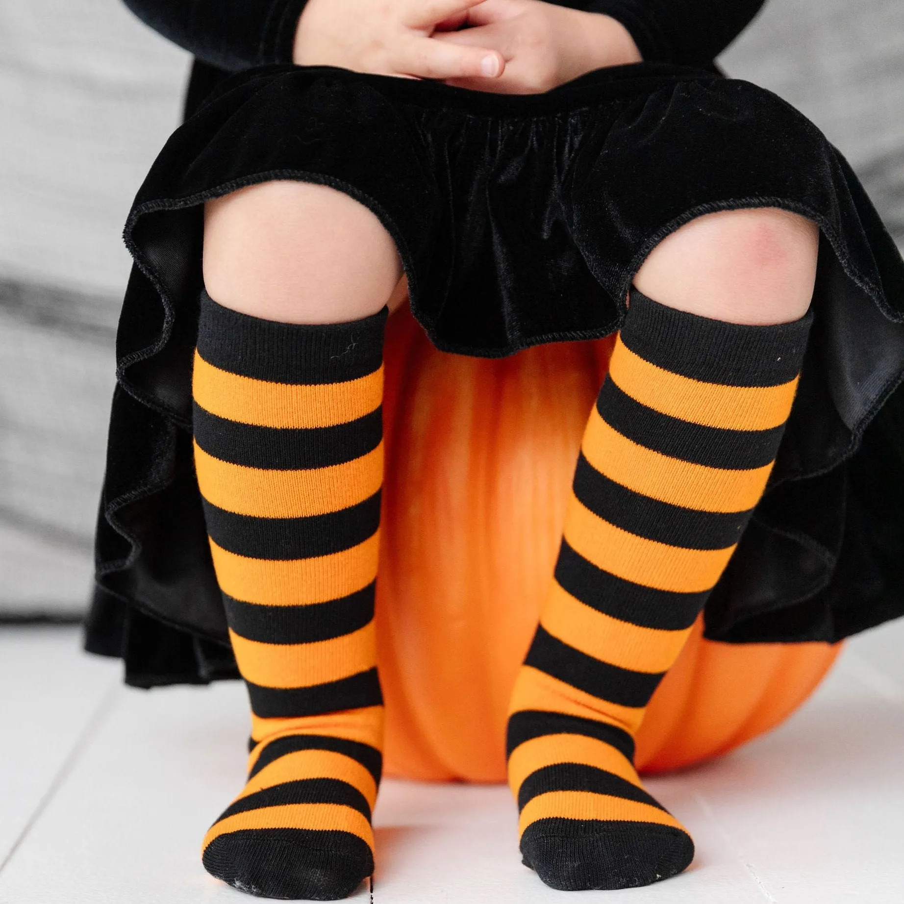 Orange/Black Striped Knee High Socks