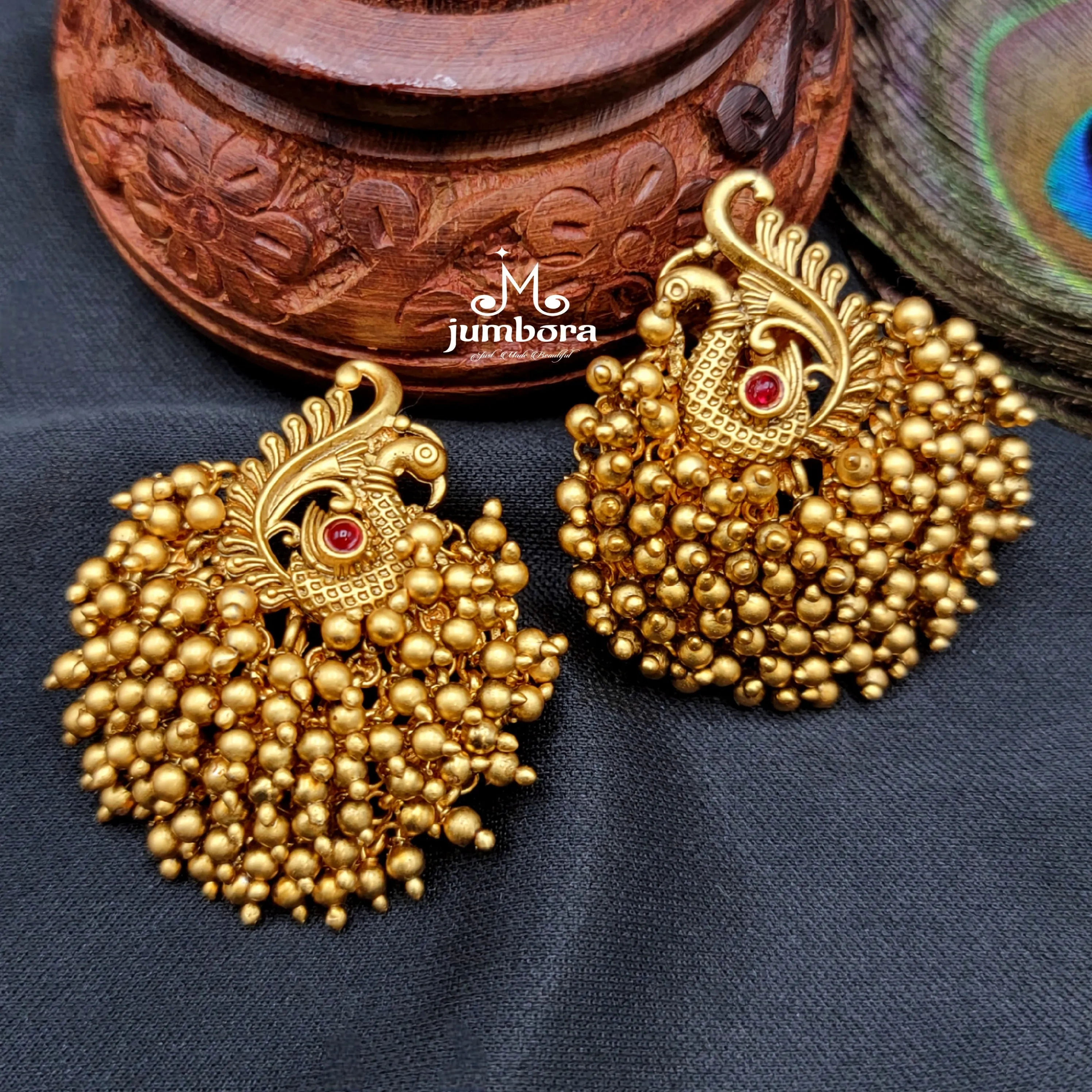 Peacock Kemp Bunch Cluster Gold Ball Big Stud Earring