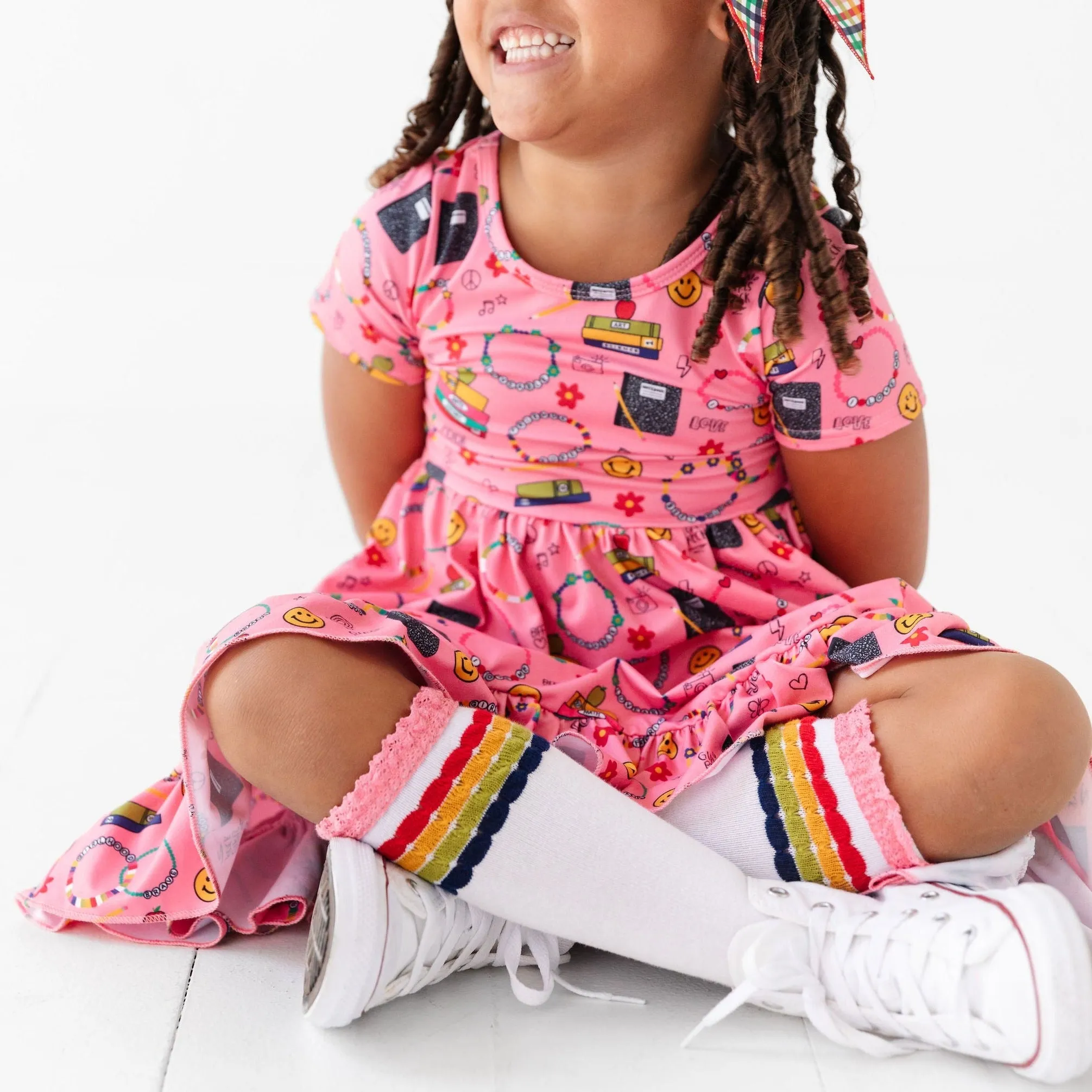 Rainbow Bubble Stripe Lace Top Knee High Socks