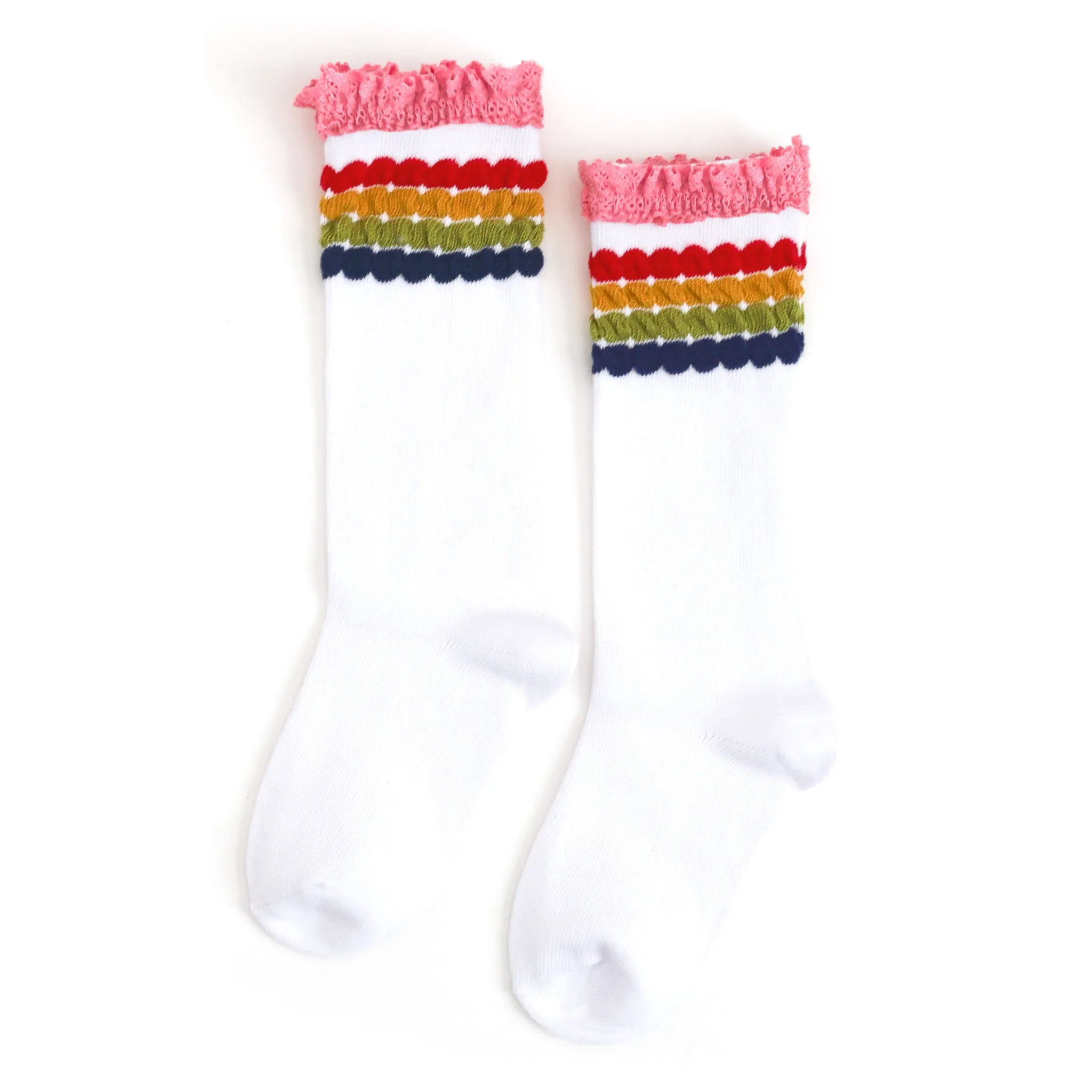 Rainbow Bubble Stripe Lace Top Knee High Socks