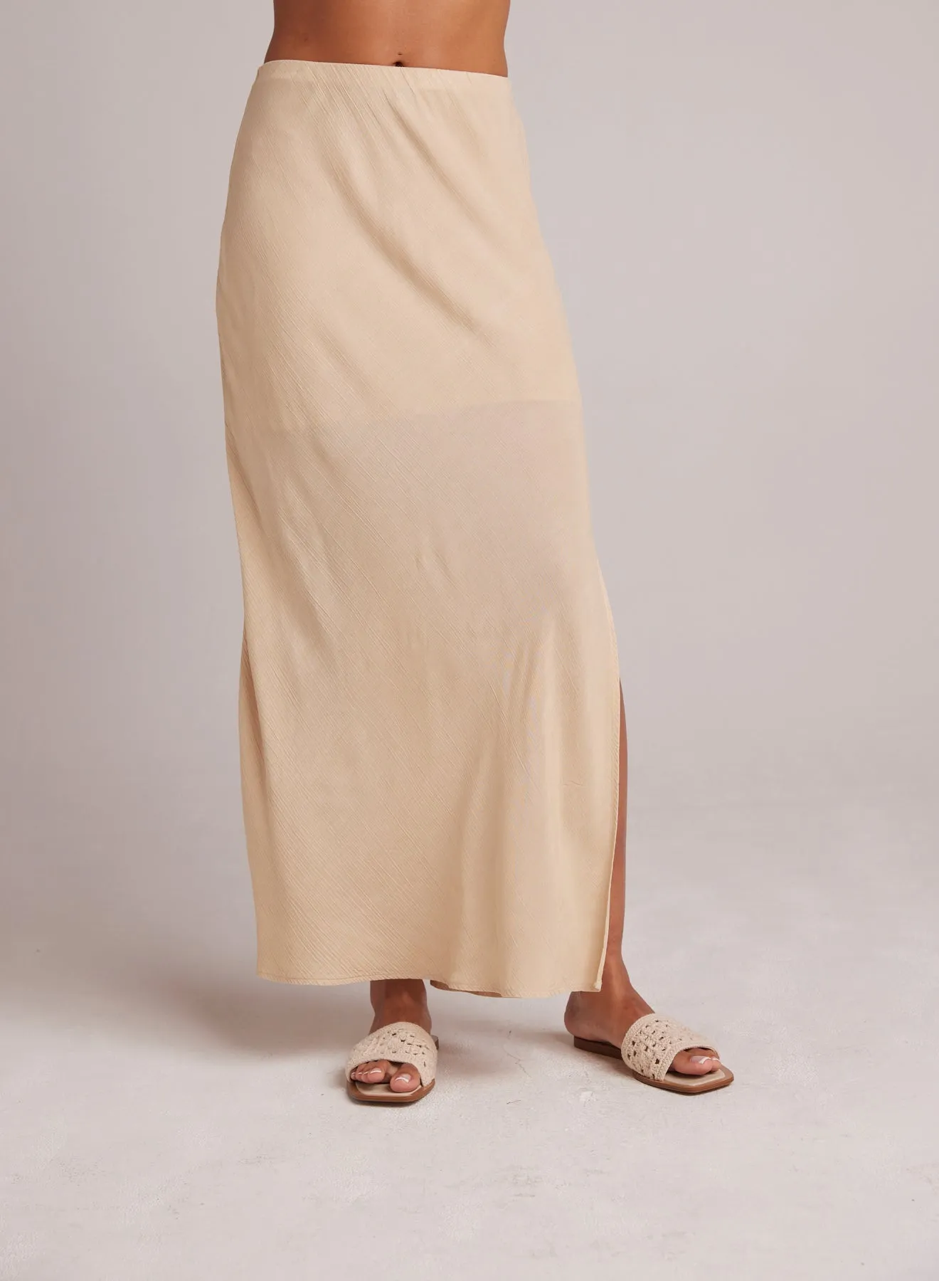 Side Slit Bias Maxi Skirt - Classic Khaki