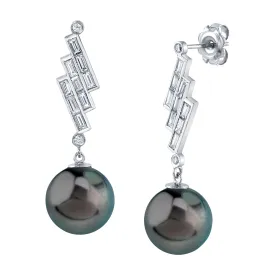 Tahitian South Sea Pearl & Diamond Bowie Earrings