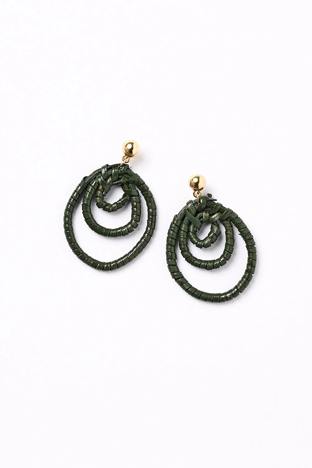 Three Hoop Drop Earrings in Olive