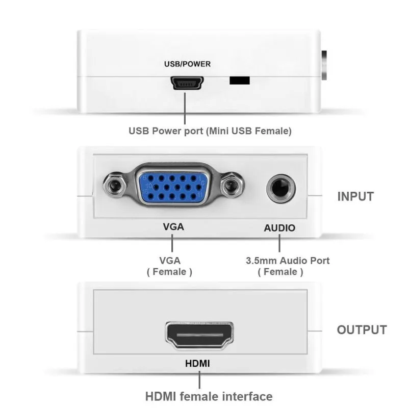 VGA to HDMI 1080p Full Hd Video Converter - White