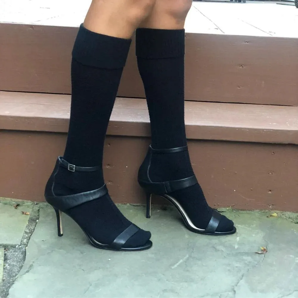 Women’s Black Knee-High Socks - Organic Cotton, Winter Boot Socks