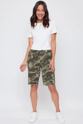 Women's Elastic Waist Bermuda With Fray Hem